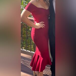 Lulu's Burgundy Off-Shoulder High Low Dress